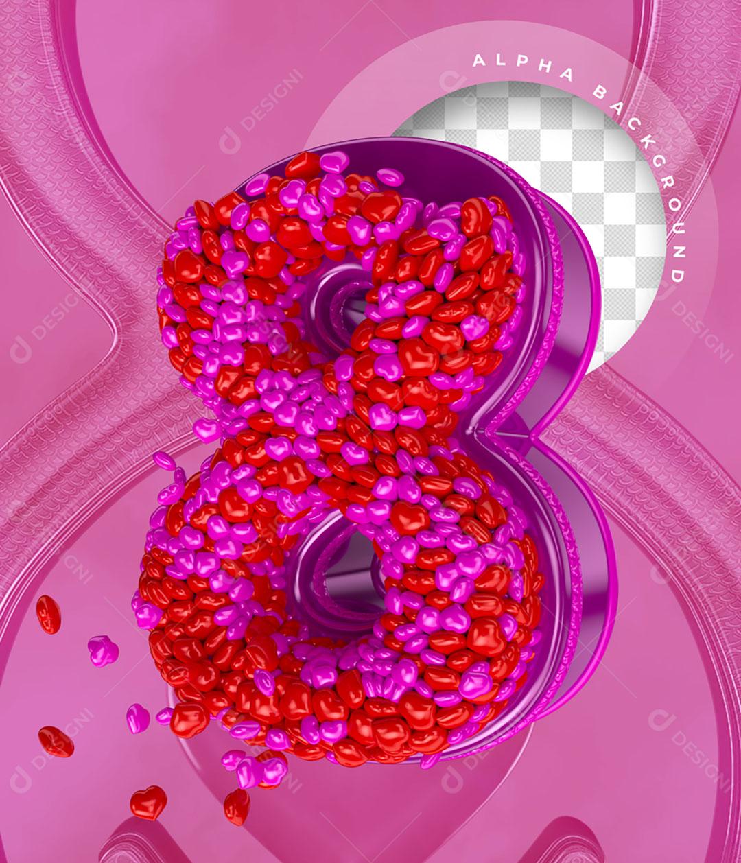 Elemento 3D 8 Do Dia Da Mulher Para Composição PSD