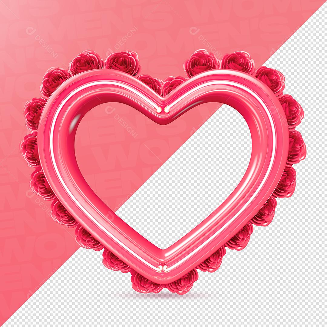 Coração Rosa 3D Elemento Para Composição PSD