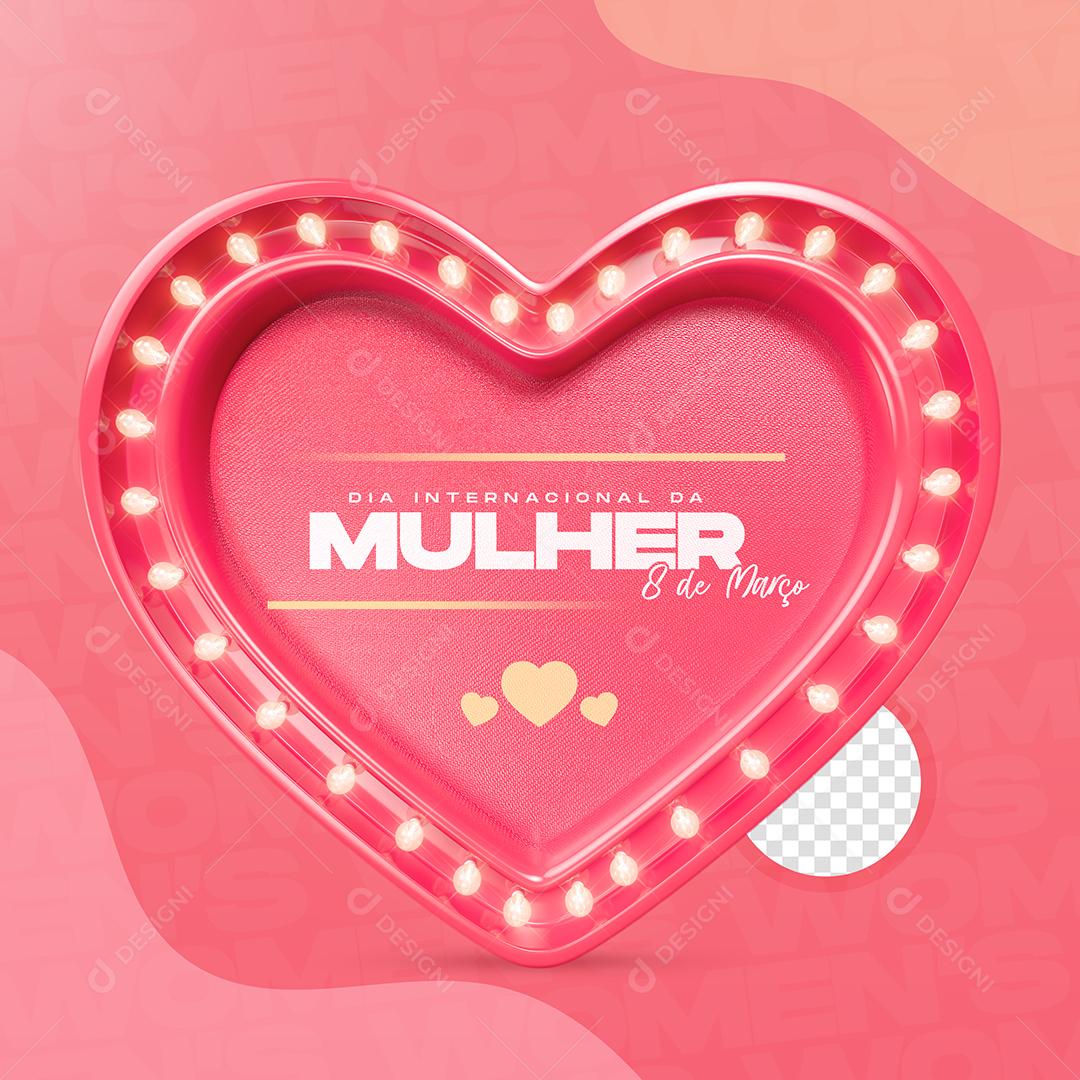 Selo 3D Coração Do Dia Da Mulher Para Composição PSD