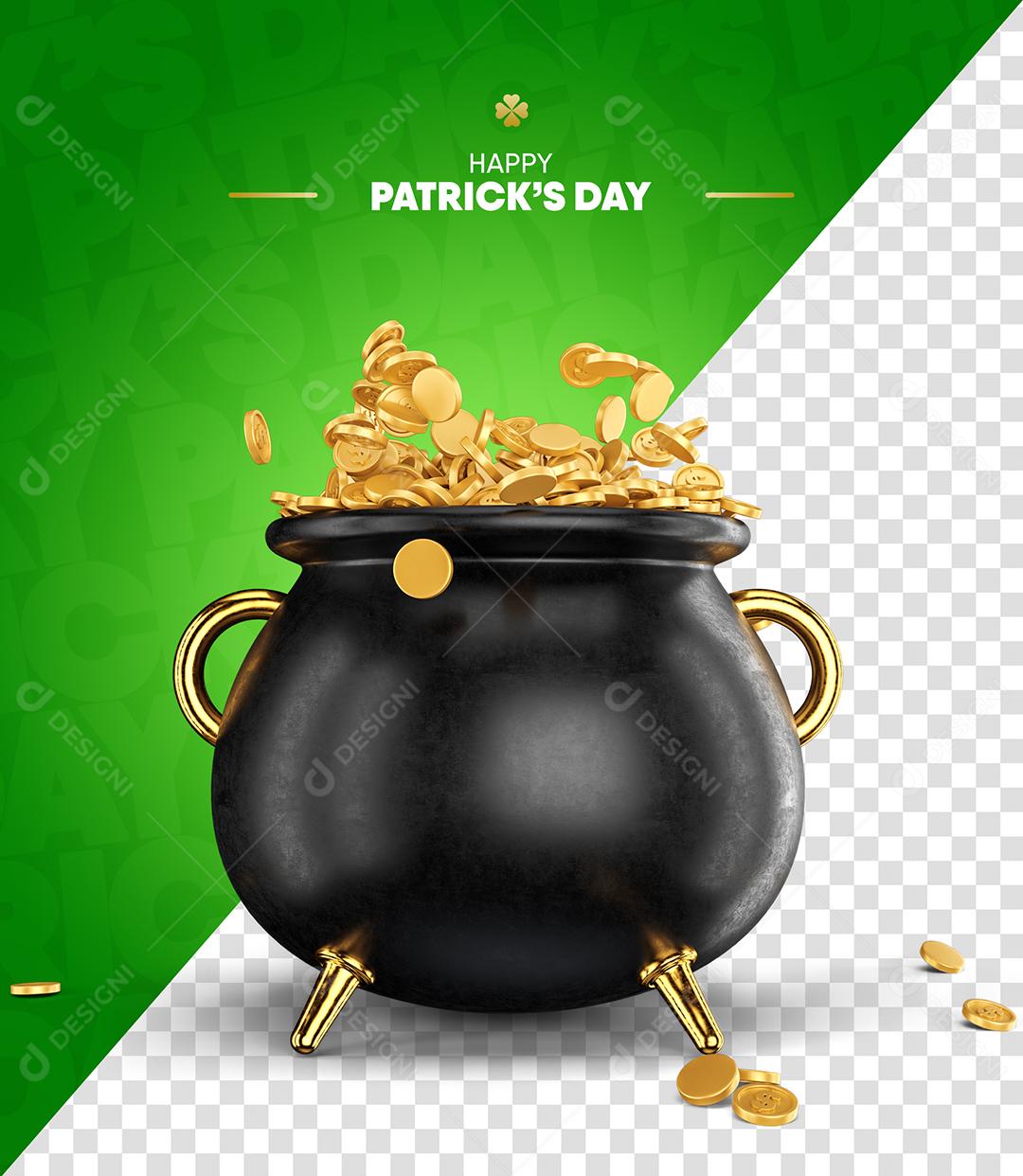 Elemento 3D Caldeirão Do Tesouro Para Composição PSD