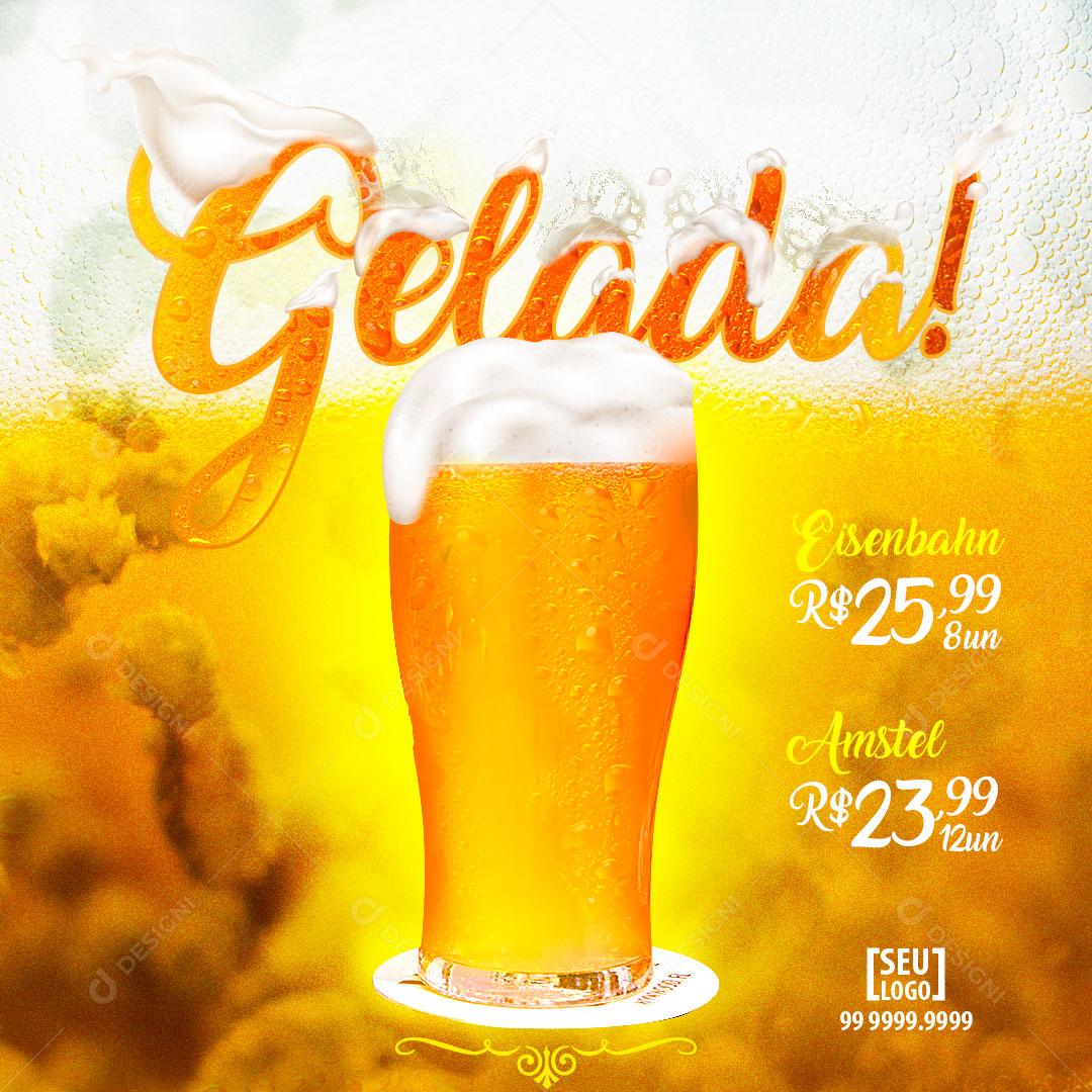 Post Bebidas Cerveja Gelada Social Media PSD Editável