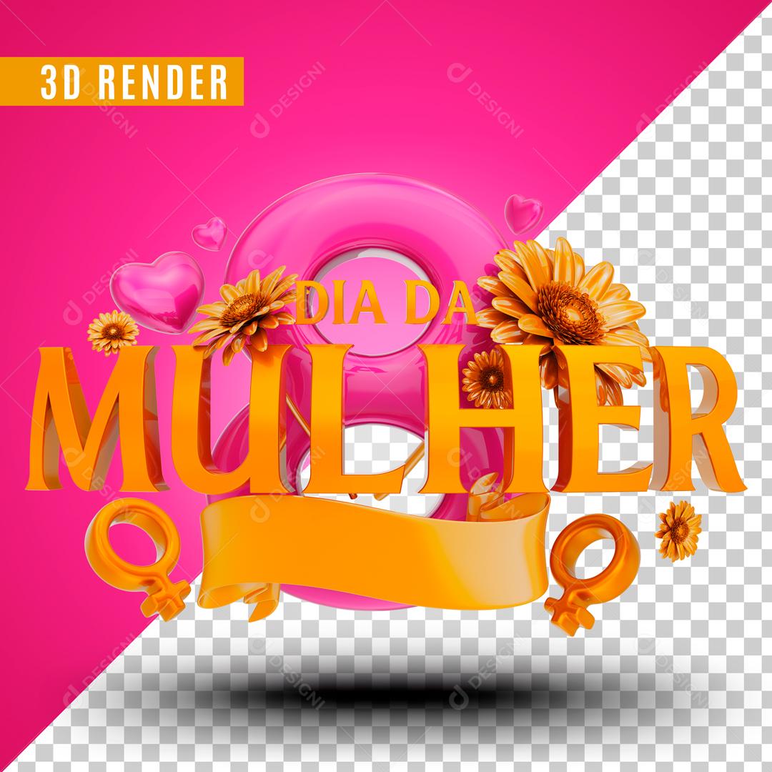 Selo 3D Para Composição Número 8 Com Flores Dia Da Mulher  PSD Editável