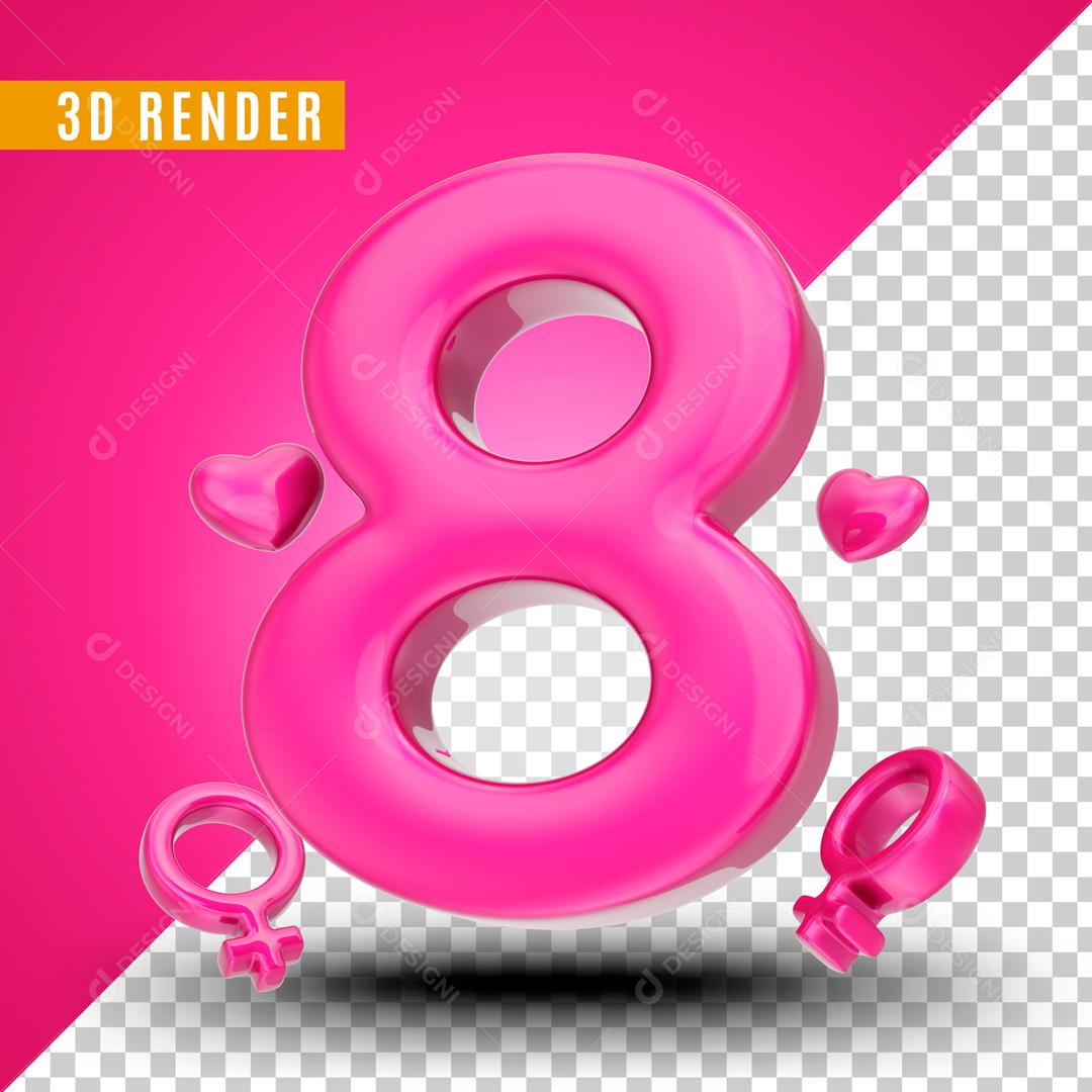 Elemento 3D Para Composição Número 8 Com Flores PSD Editável