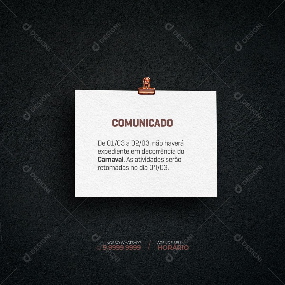 Comunicado Aviso de Carnaval Social Media PSD Editável