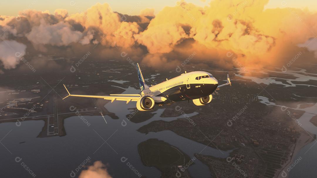 Comercial Boeing 737 Max 8 voando, 22 fev, 2022, São Paulo, Brasil.