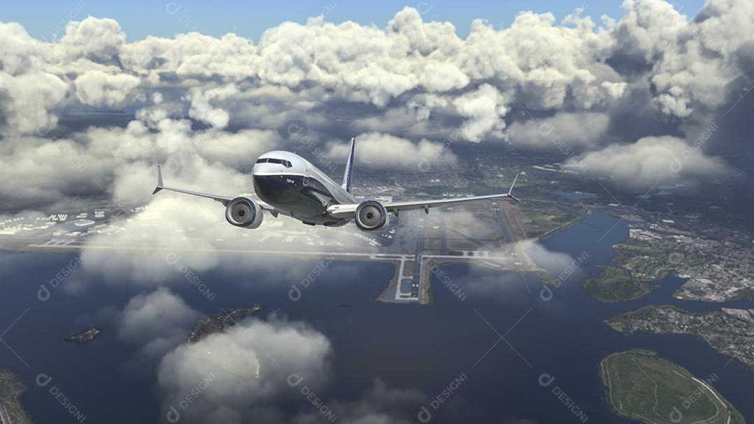 Comercial Boeing 737 Max 8 voando, 22 fev, 2022, São Paulo, Brasil.