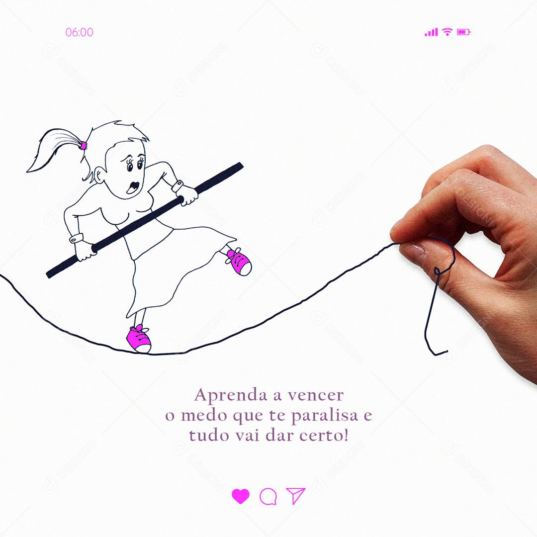 Social Media Frase Motivacional Aprenda a vencer o medo que te paralisa PSD Editável