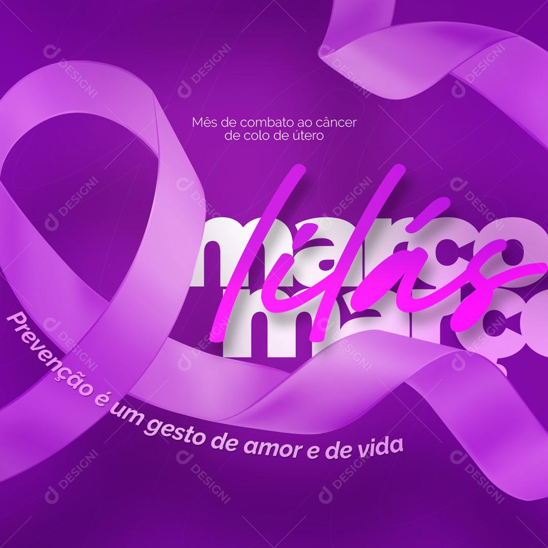 Social Media Prevenção é um gesto de amor e de vida Março Lilás PSD Editável