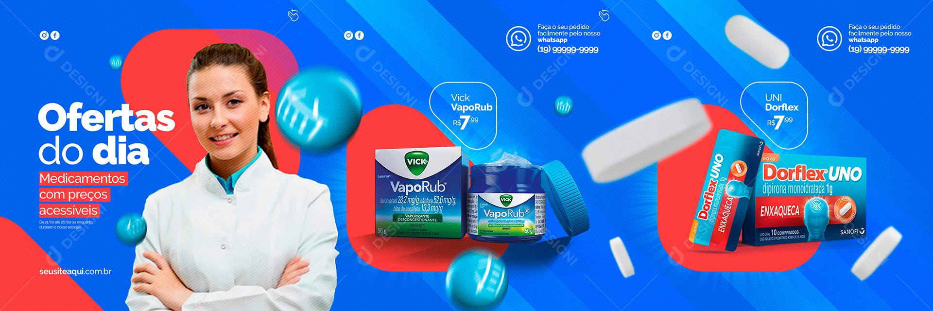 Social Media Ofertas do dia Farmácias Carrossel PSD Editável