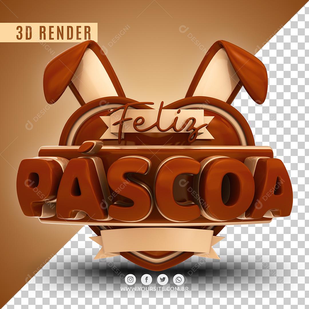 Selo 3D Feliz Páscoa Para Composição PSD