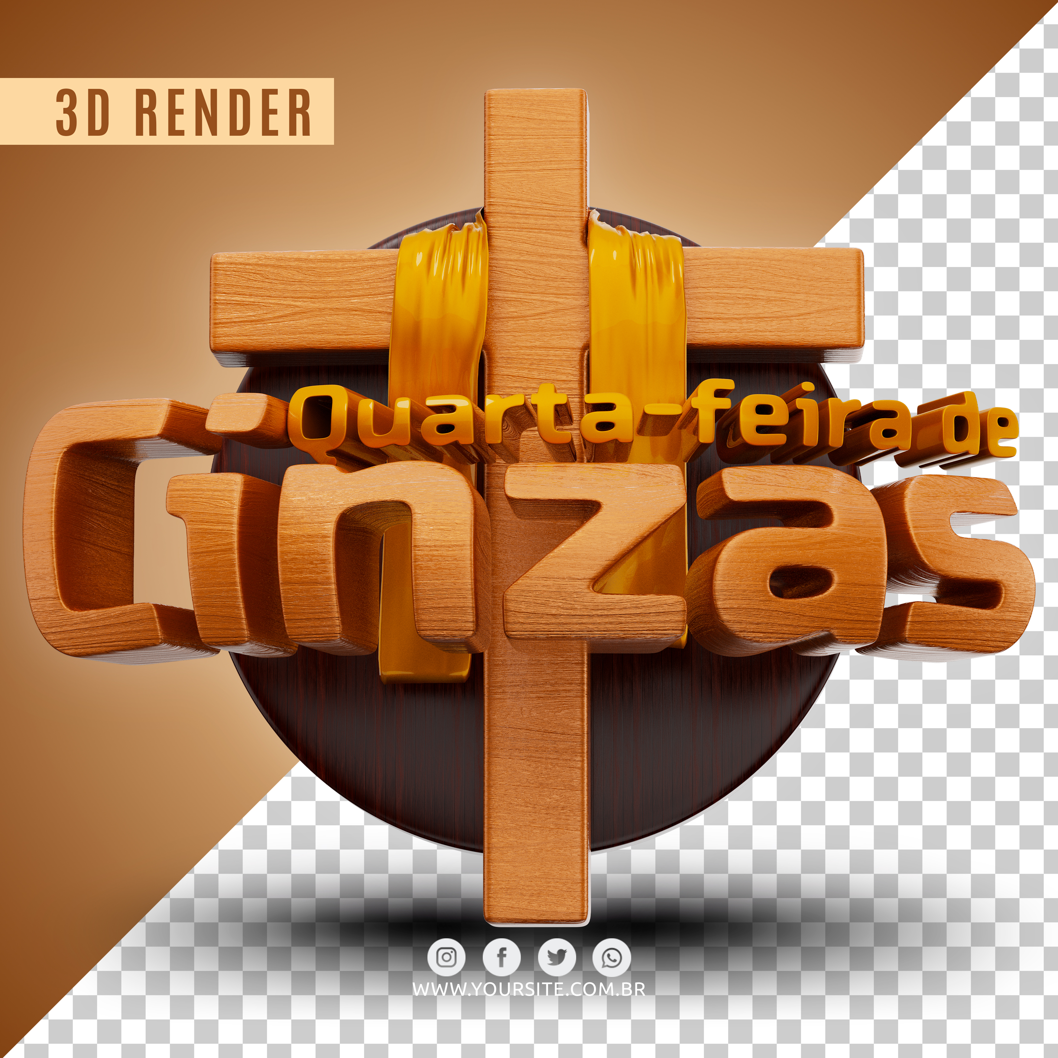 Selo 3D Quarta feira De Cinzas Para Composição PSD Editável