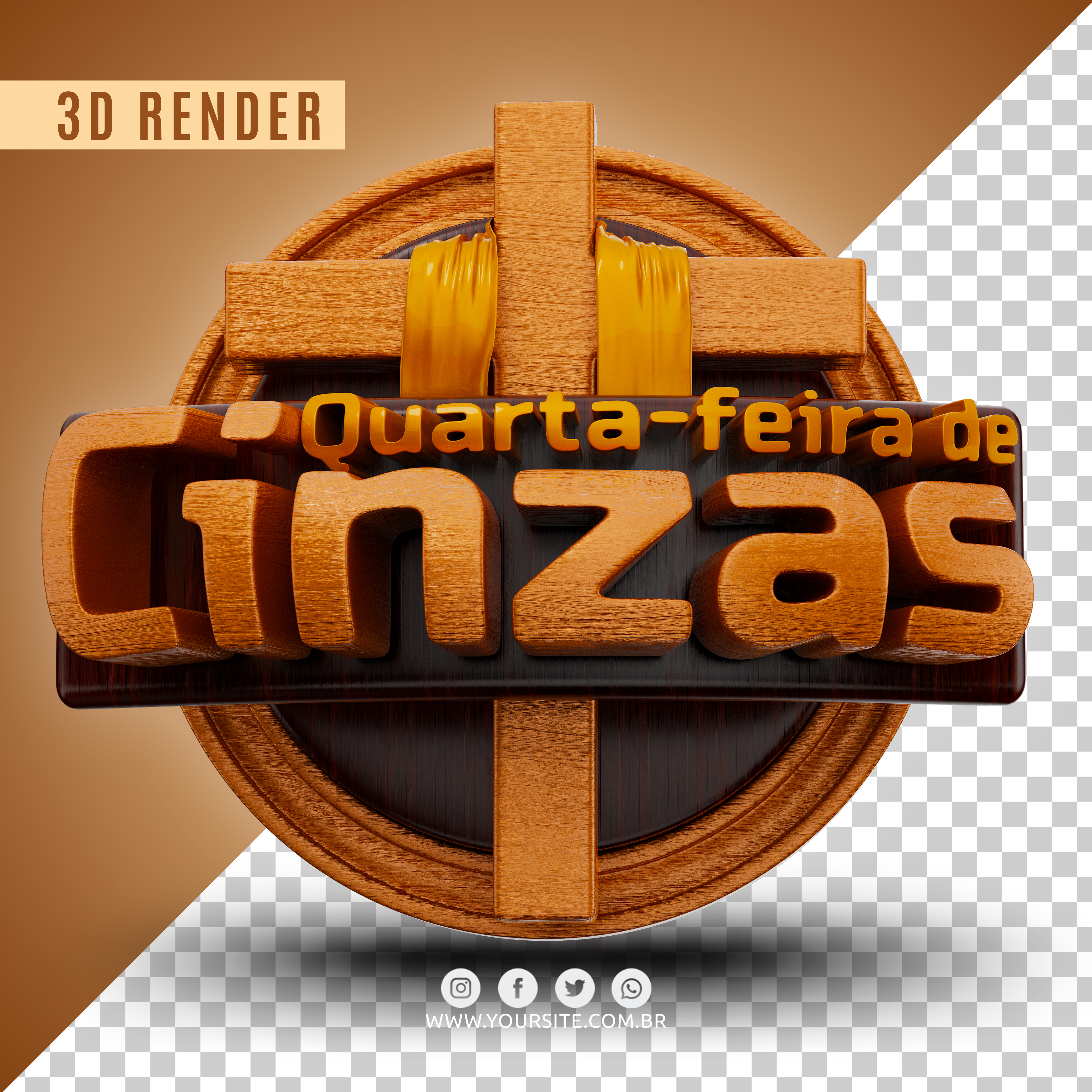 Selo 3D Quarta feira De Cinzas Para Composição PSD Editável