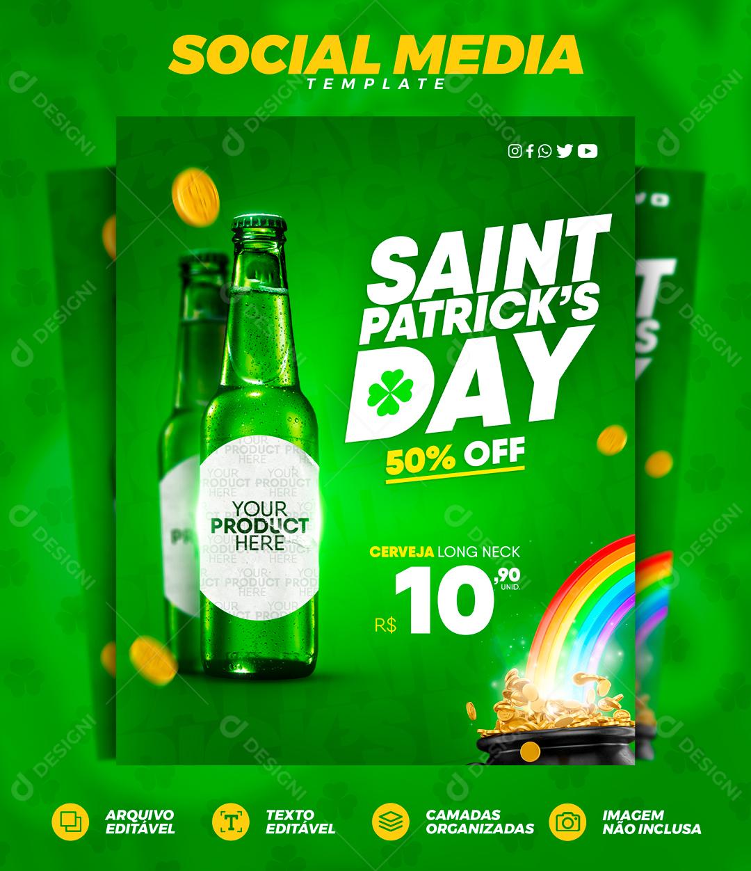 Dia De Saint Patricks Day Dia de São Patrício Promoção Cerveja Social Media PSD Editável