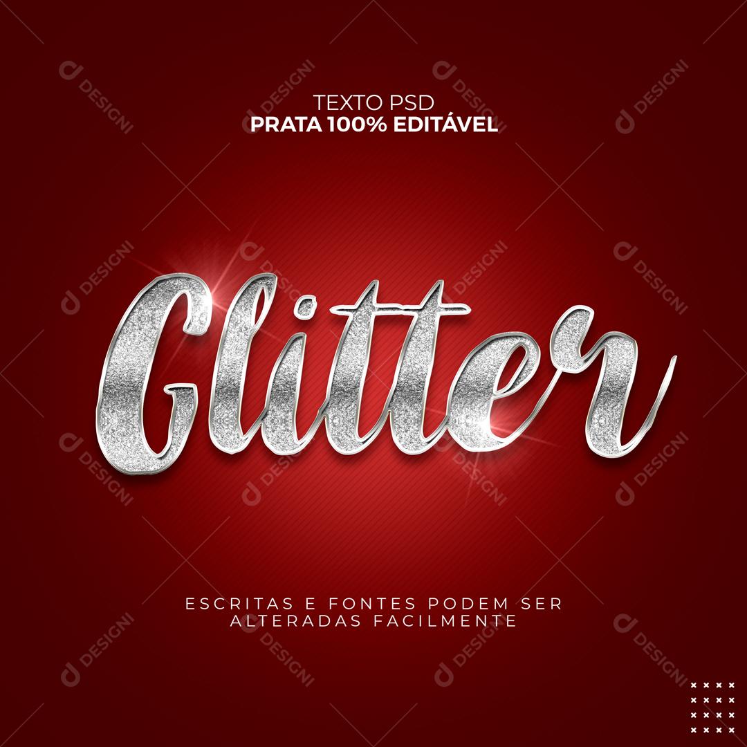 Efeito De Texto Glitter Prata Com Brilho PSD Editável