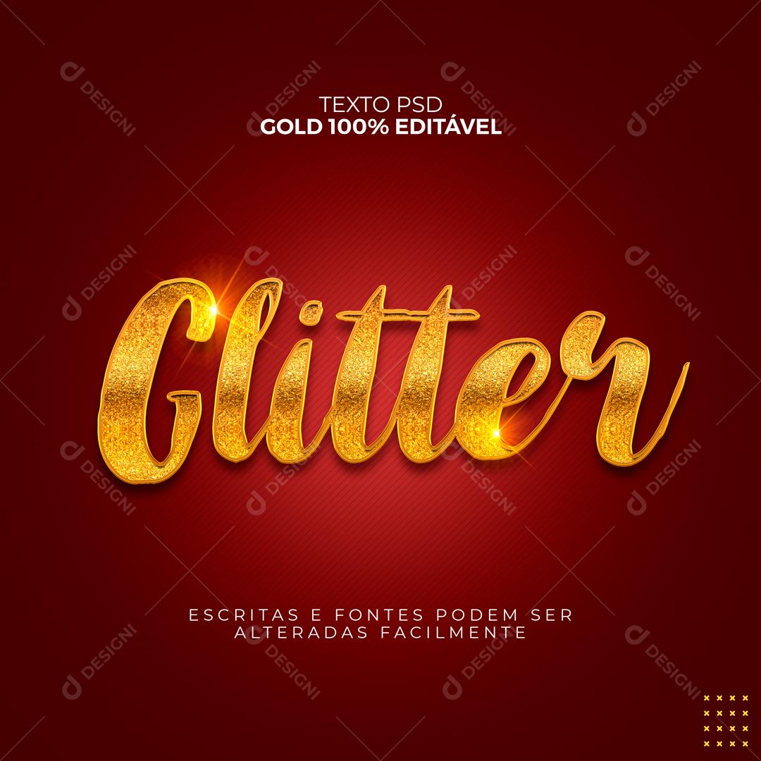 Efeito De Texto Glitter Dourado Com Brilho PSD Editável