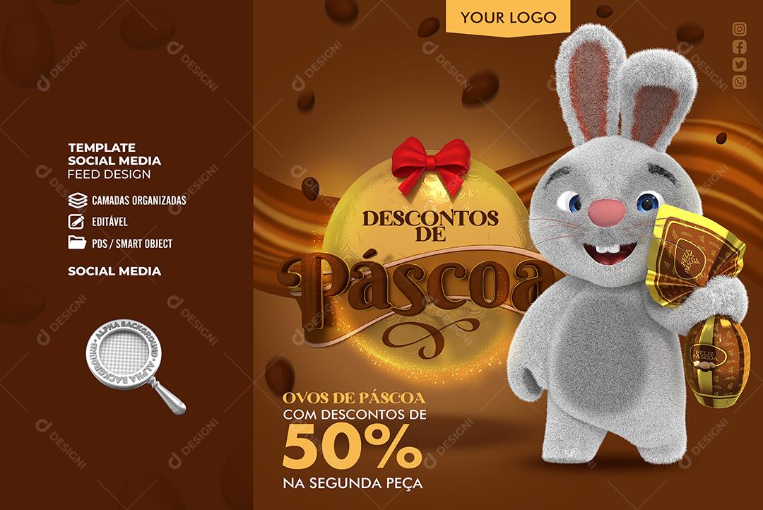 Social Media Descontos De Páscoa Ovos Com Descontos De 50% PSD Editável