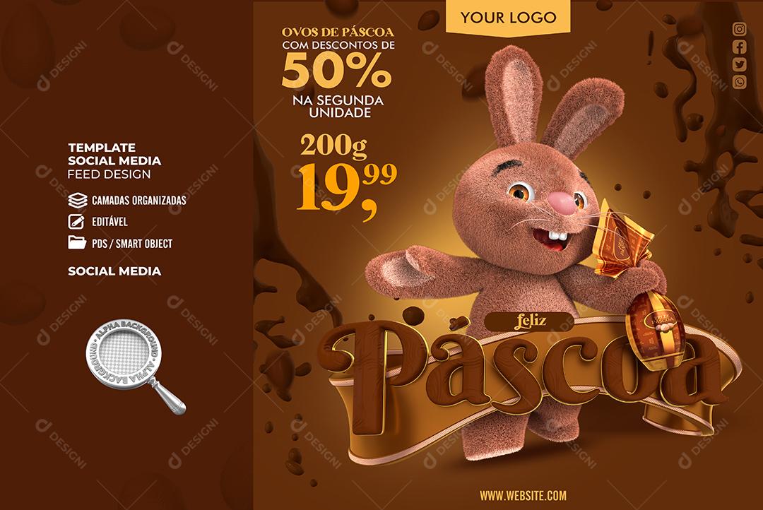 Social Media Ovos De Páscoa Com Desconto De 50% Supermercado PSD Editável