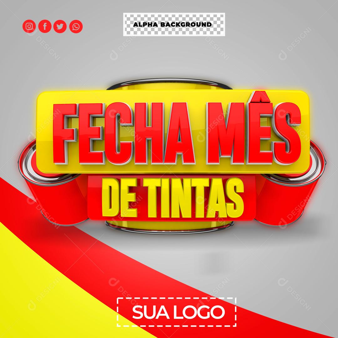 Selo 3D Para Composição Fecha Mês De Tintas PSD Editável