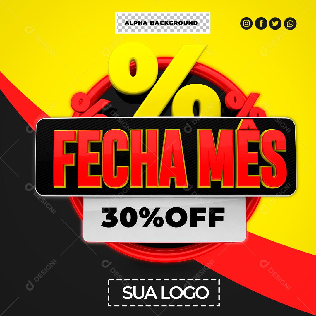 Selo 3D Para Composição Fecha Mês 30% Off PSD Editável