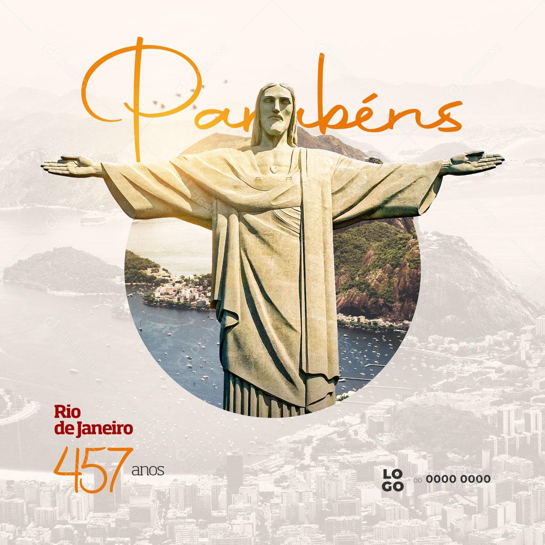 Post Social Media Aniversário Rio de Janeiro 457 Anos Parabéns PSD Editável