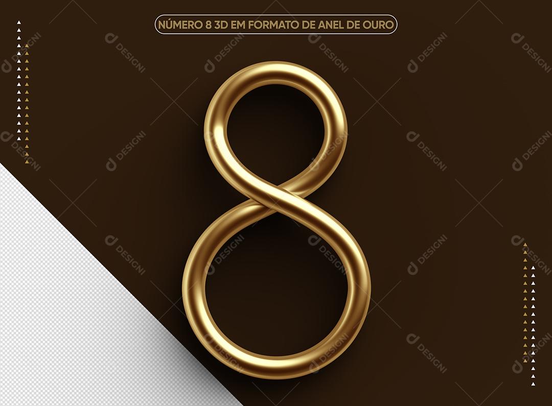 Numero 8 3D Dourado Em Formato De Anel De Ouro Elemento Para Composição PSD