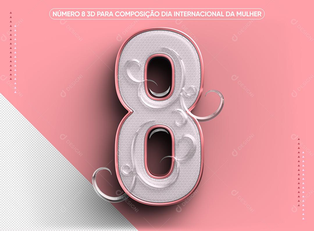 Número 8 3D do dia da mulher Elemento para Composição PSD