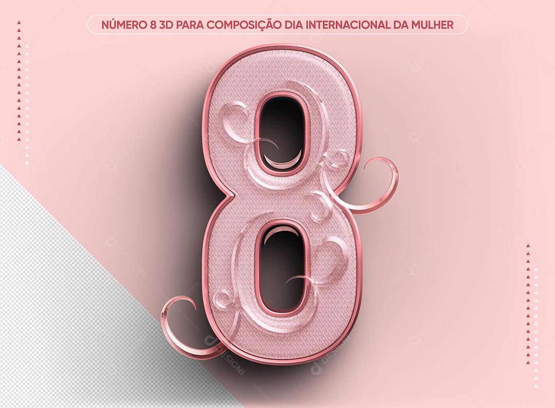 Número 8 3D Rosa Claro Do dia internacional da mulher Elemento Para Composição PSD
