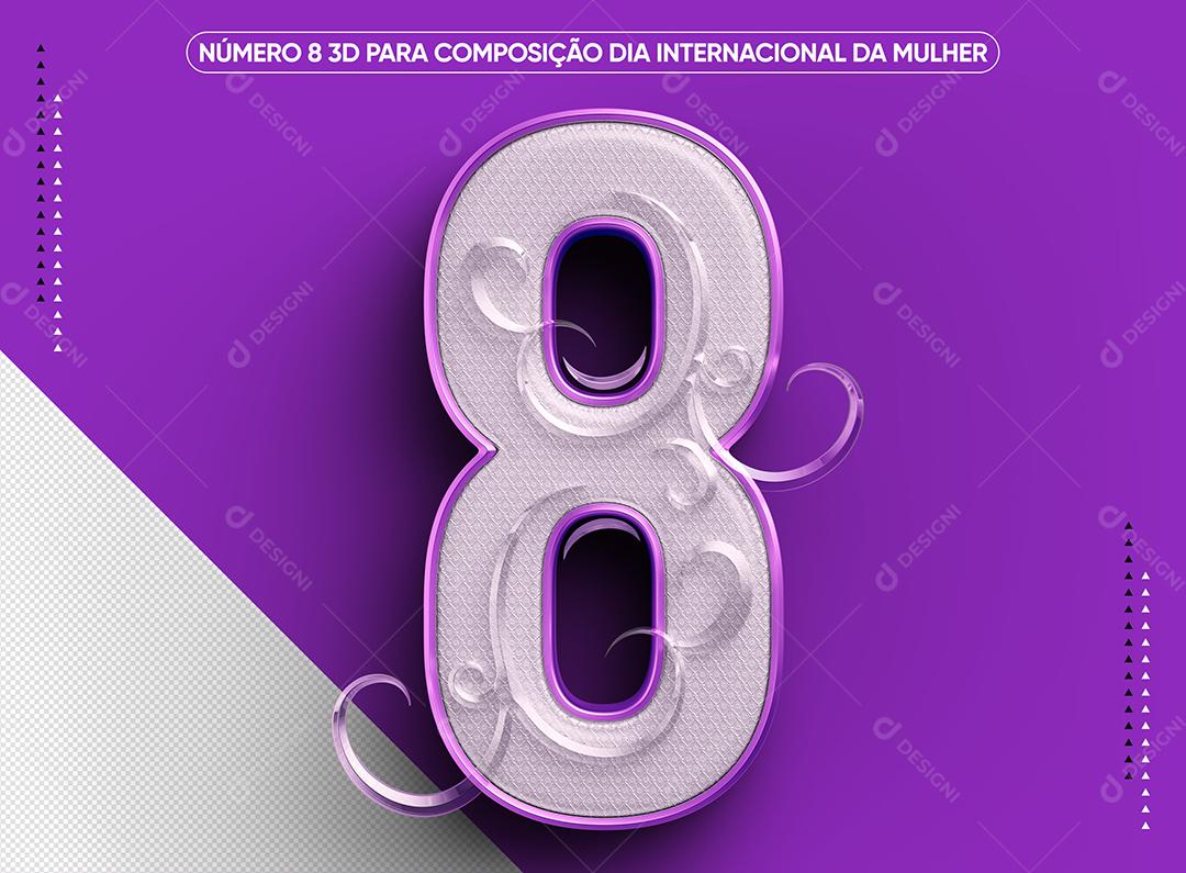 Número 8 3D para o dia internacional da mulher Elemento Para Composição PSD