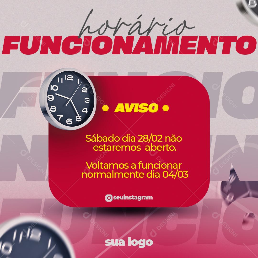 Social Media Horário Funcionamento Aviso Academia PSD Editável