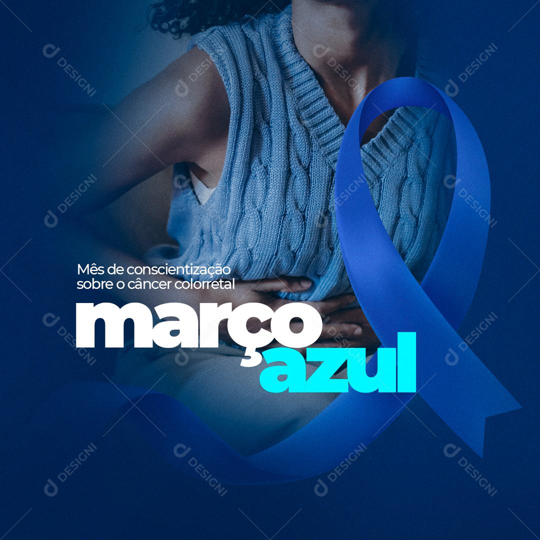 Social Media Março Azul Mês De Conscientização sobre o câncer corretal PSD Editável