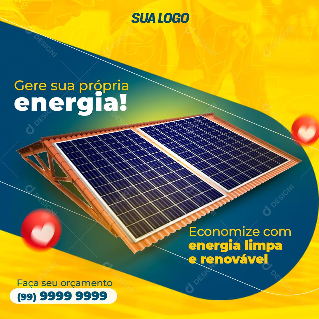Gere Sua Própria Energia Economize Com Energia Limpa Social Media PSD Editável