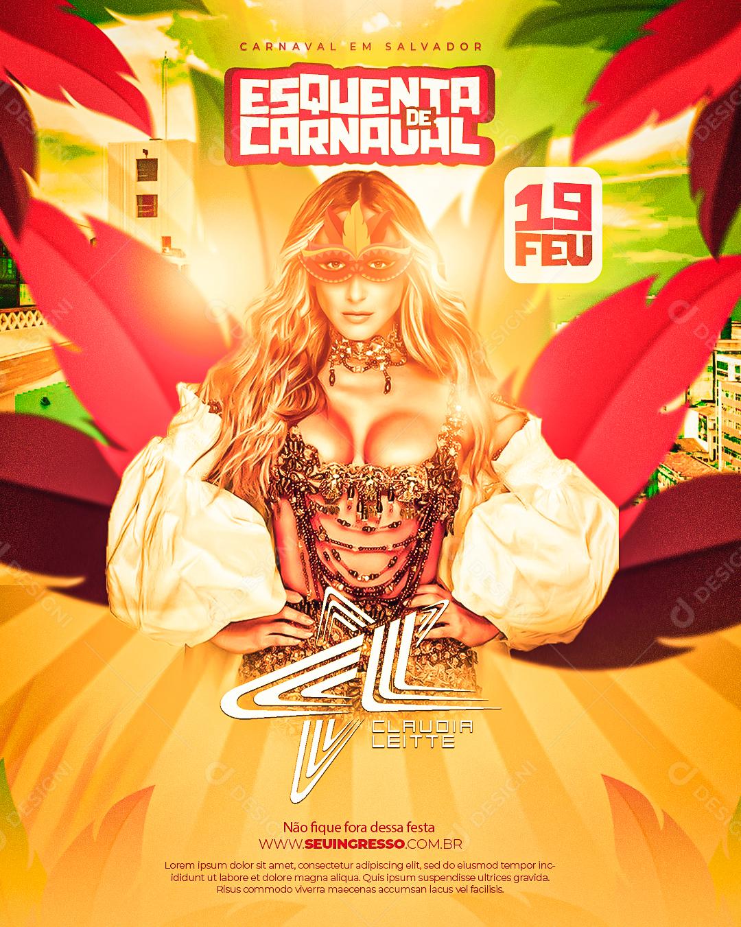 Flyer Esquenta De Carnaval 19 De Fevereiro Social Media PSD Editável