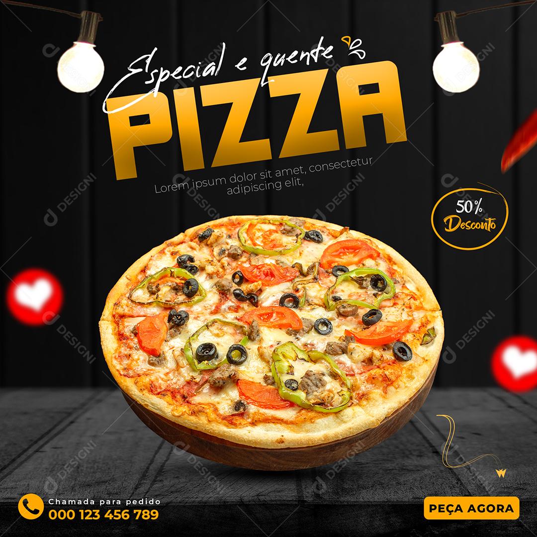 Social Media Especial e quente Pizza 50% Desconto PSD Editável