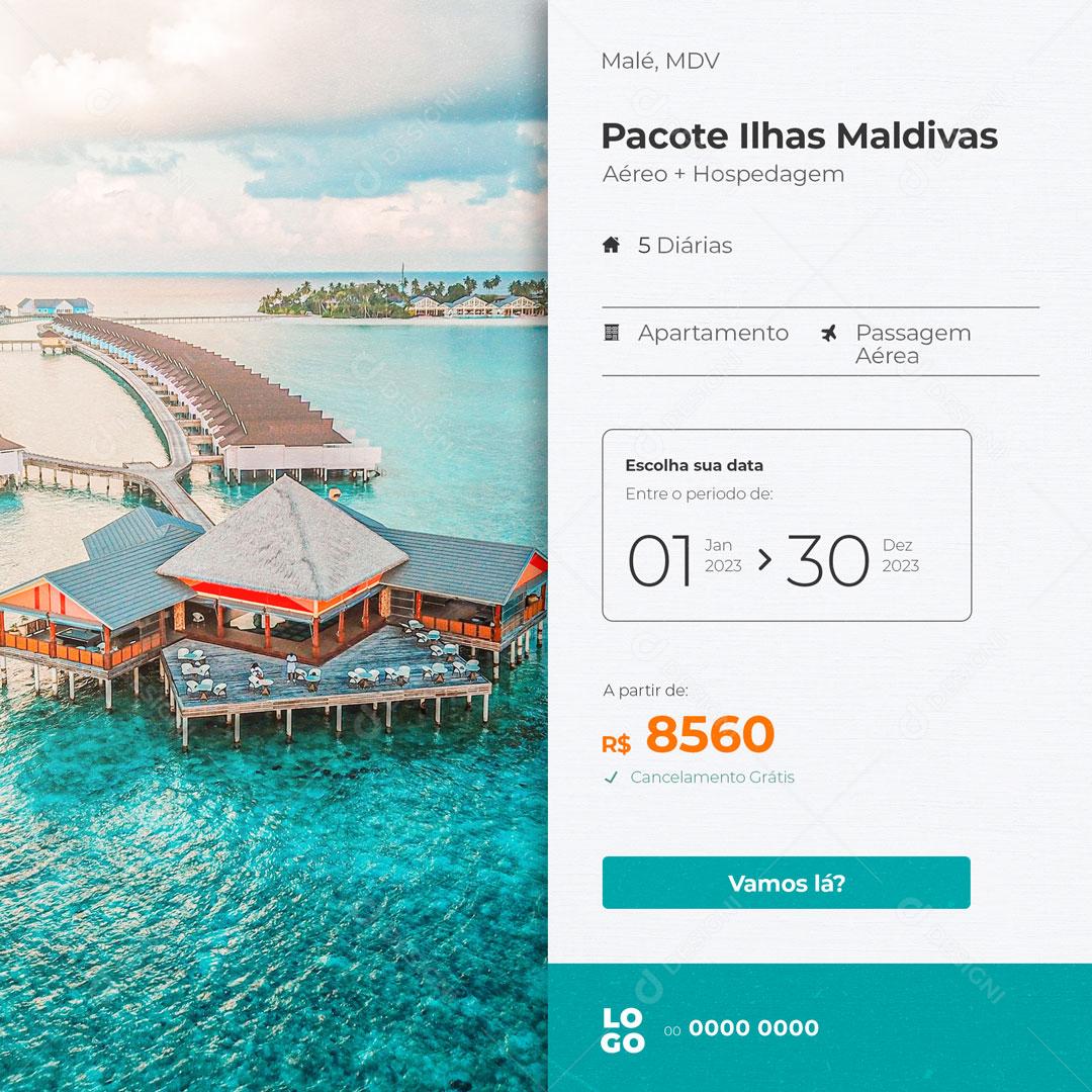 Pacotes de Viagens Ilhas Maldivas Passagens Aéreas Social Media PSD Editável