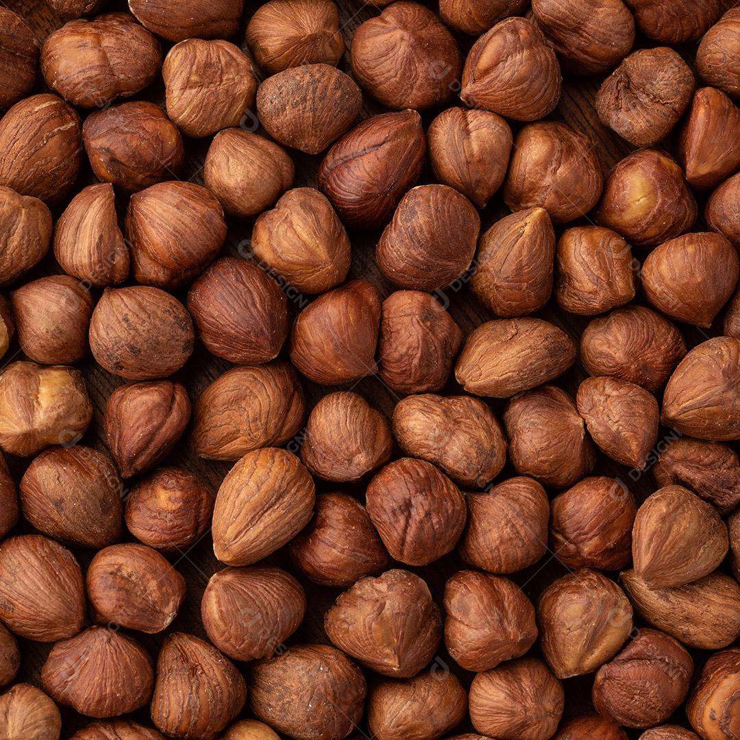 Closeup vista superior de avelãs. Cenário de comida.