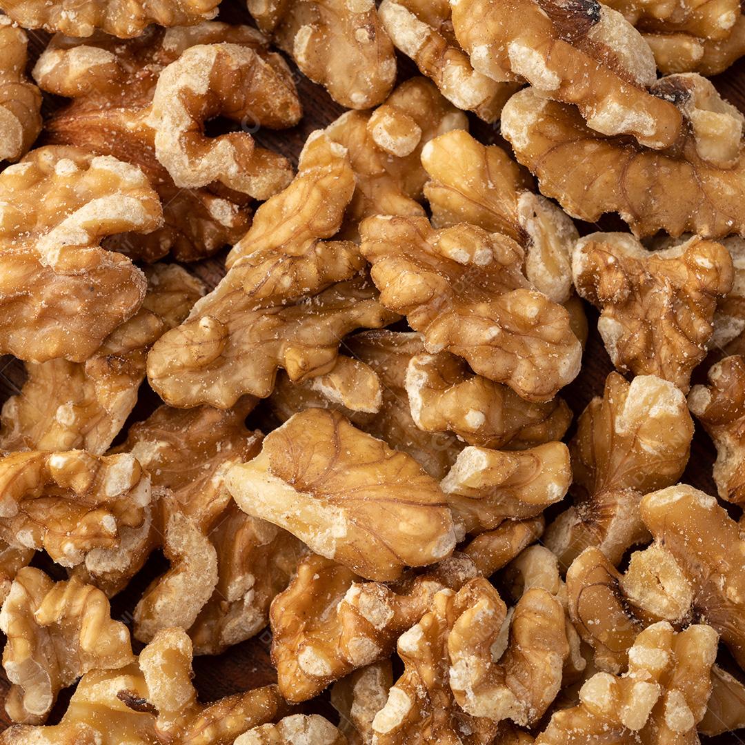 Closeup vista superior de nozes. Cenário de comida.