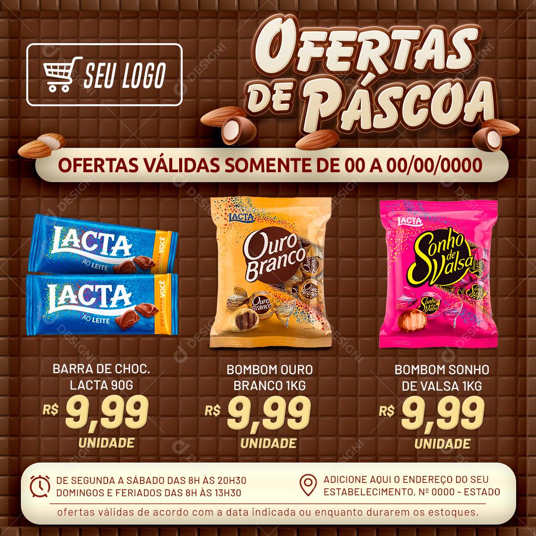 Encarte Ofertas De Pascoa Chocolates Doces Social Media PSD Editável