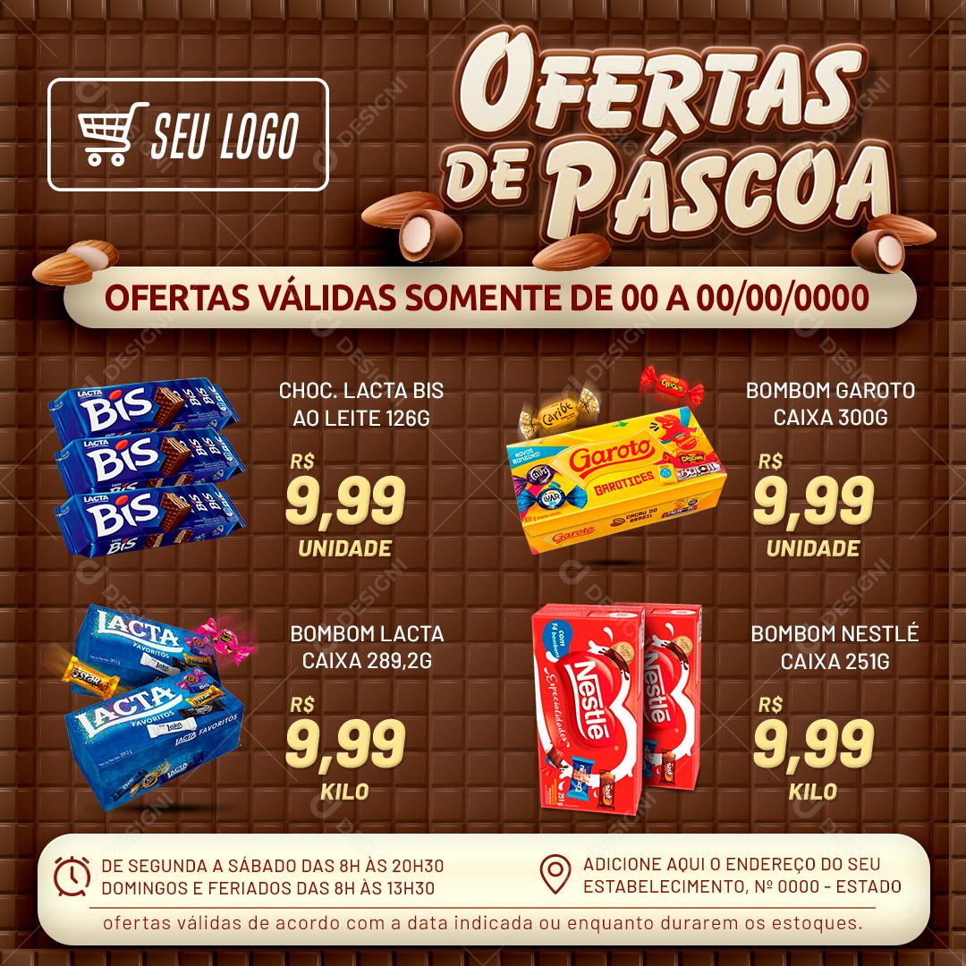 Encarte Ofertas De Pascoa Chocolates Doces Social Media PSD Editável