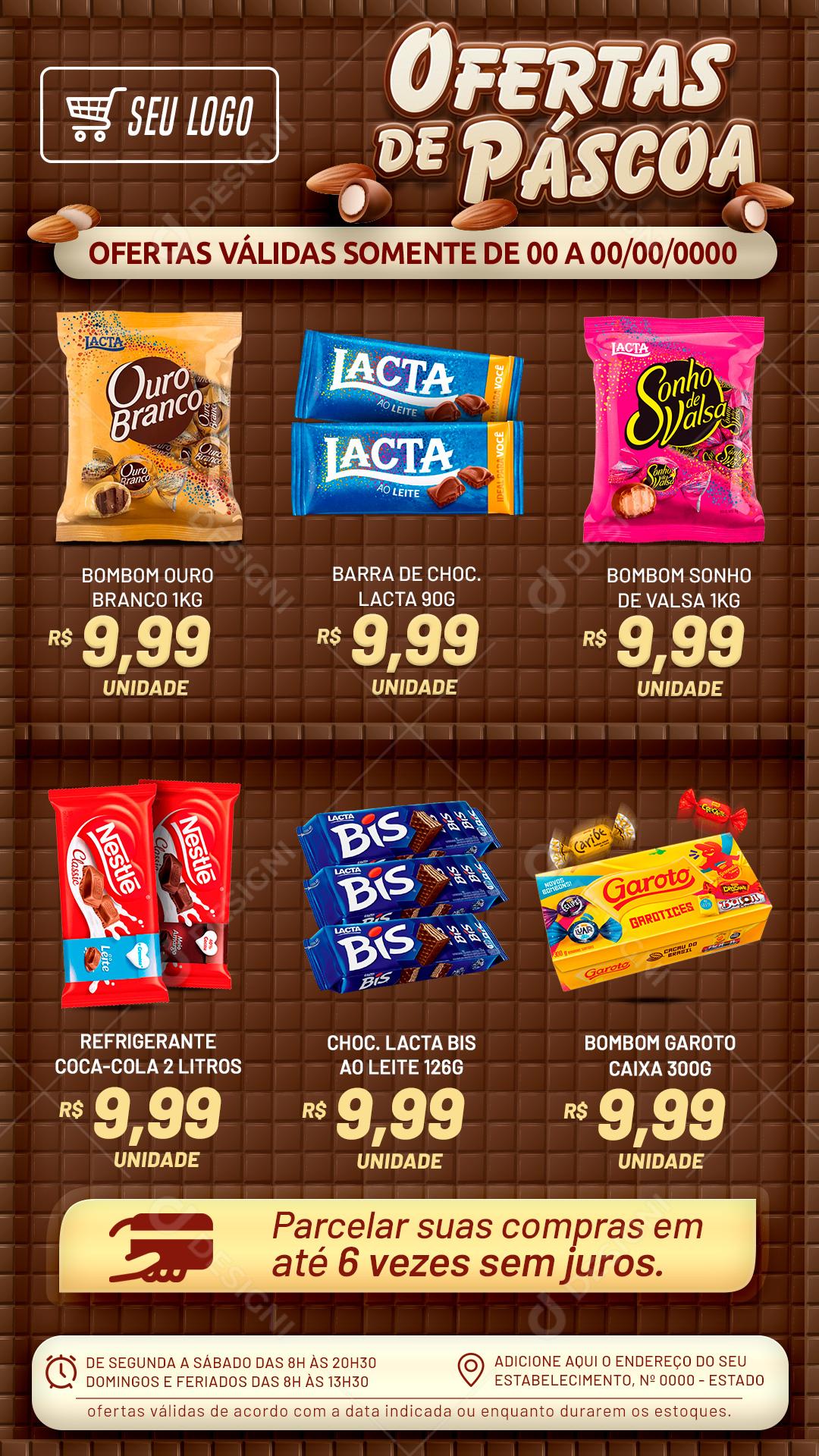 Encarte Ofertas De Pascoa Chocolates Doces Social Media PSD Editável