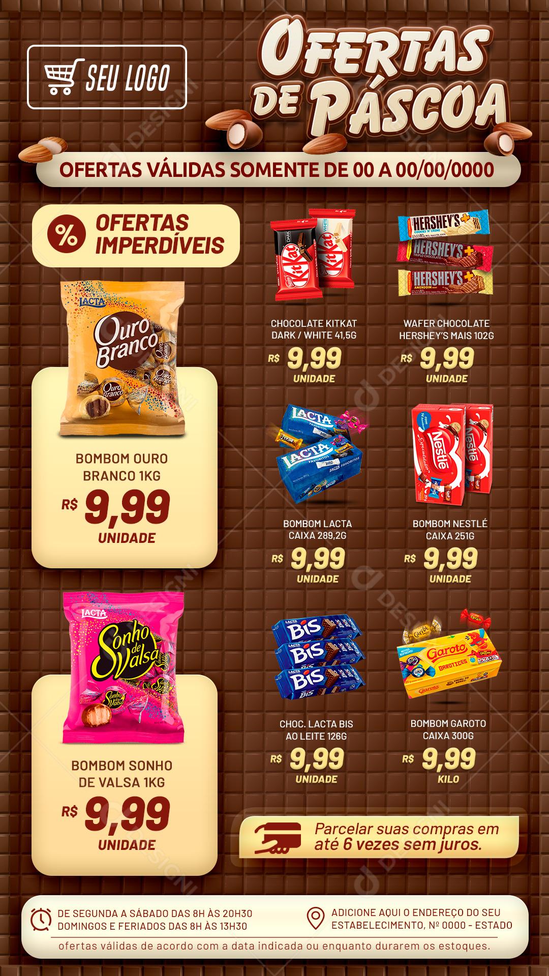 Encarte Ofertas De Pascoa Chocolates Doces Social Media PSD Editável