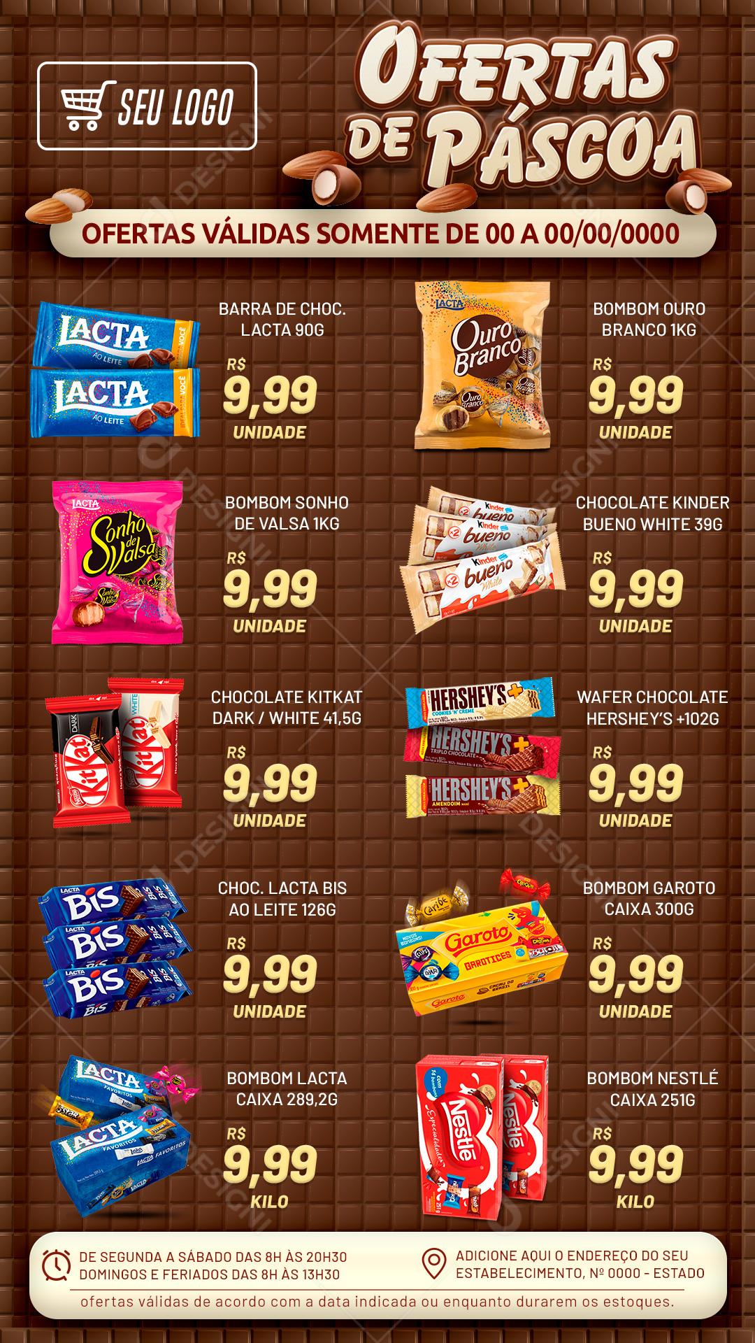Encarte Ofertas De Pascoa Chocolates Doces Social Media PSD Editável