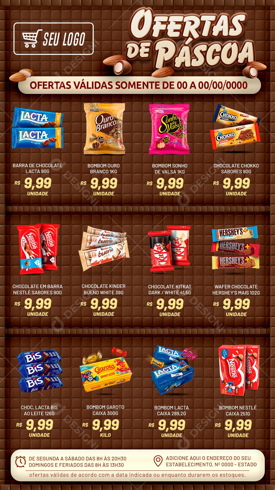 Encarte Ofertas De Pascoa Chocolates Doces Social Media PSD Editável