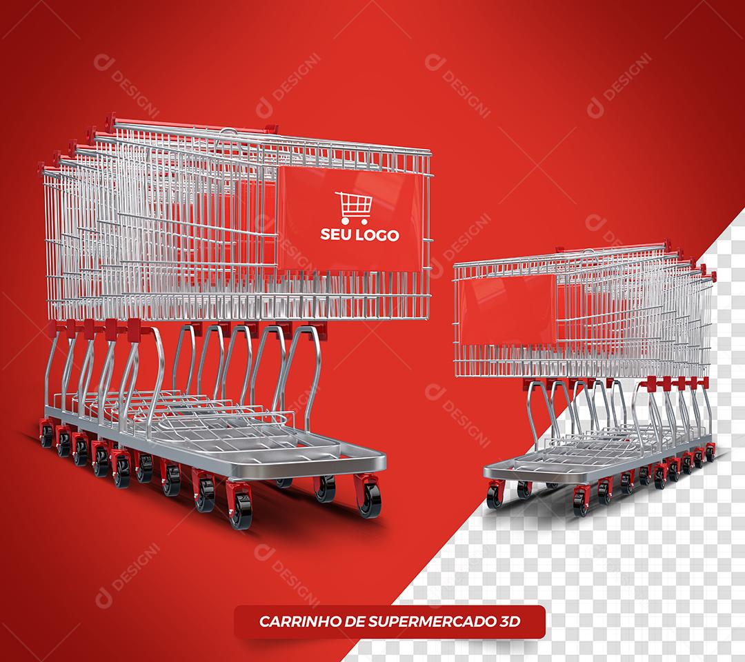Carrinhos de Supermercado Elemento 3D Para Composição PSD