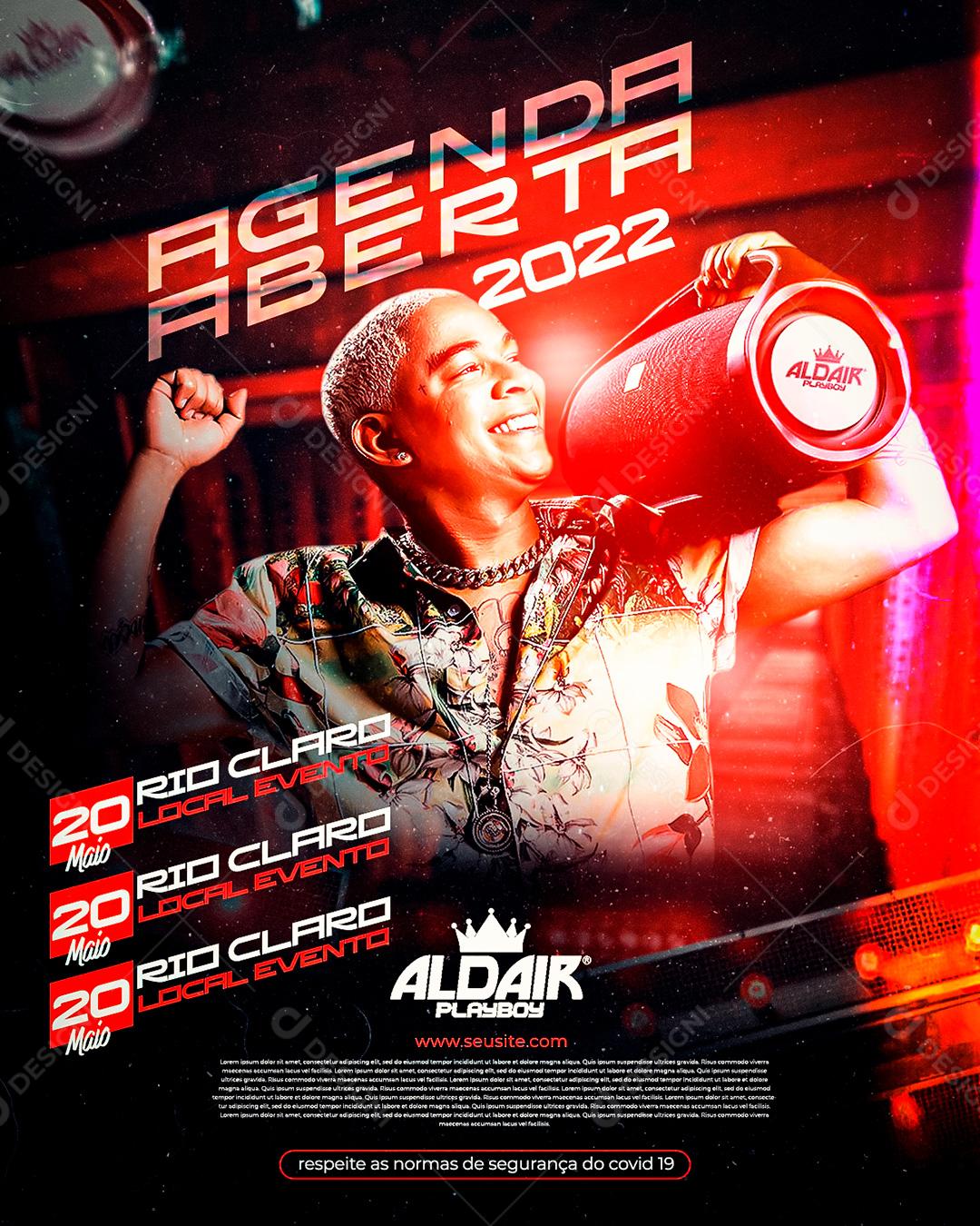 Flyer Aldair Playboy Agenda Aberta 2022 Social Media PSD Editável