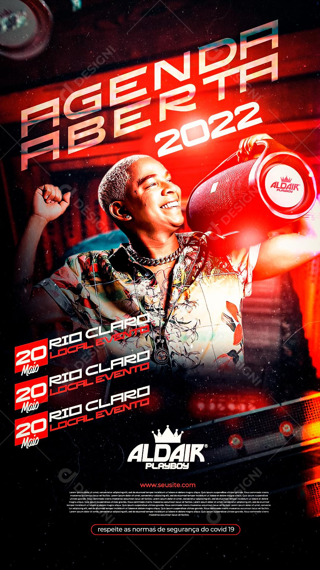 Flyer Story Aldair Playboy Agenda Aberta 2022 Social Media PSD Editável