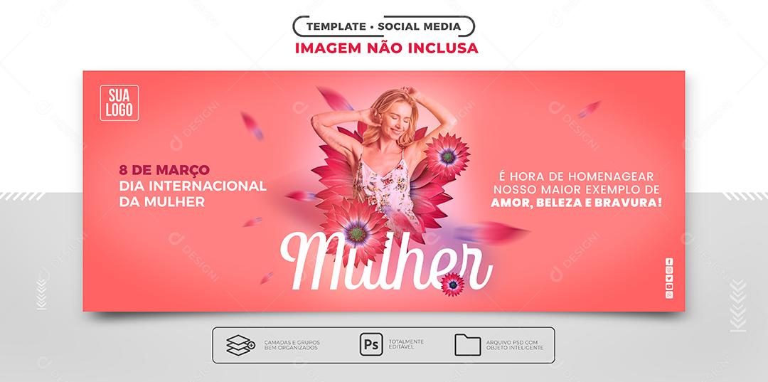 March 8 International Women's Day Social Media Banner With Daisy Flowers Editable PSD