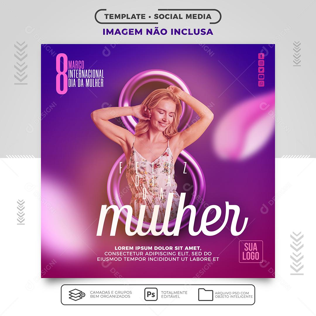 Feed de Mídia Social Feliz Dia Internacional da Mulher 8 de Março de Ouro PSD Editável