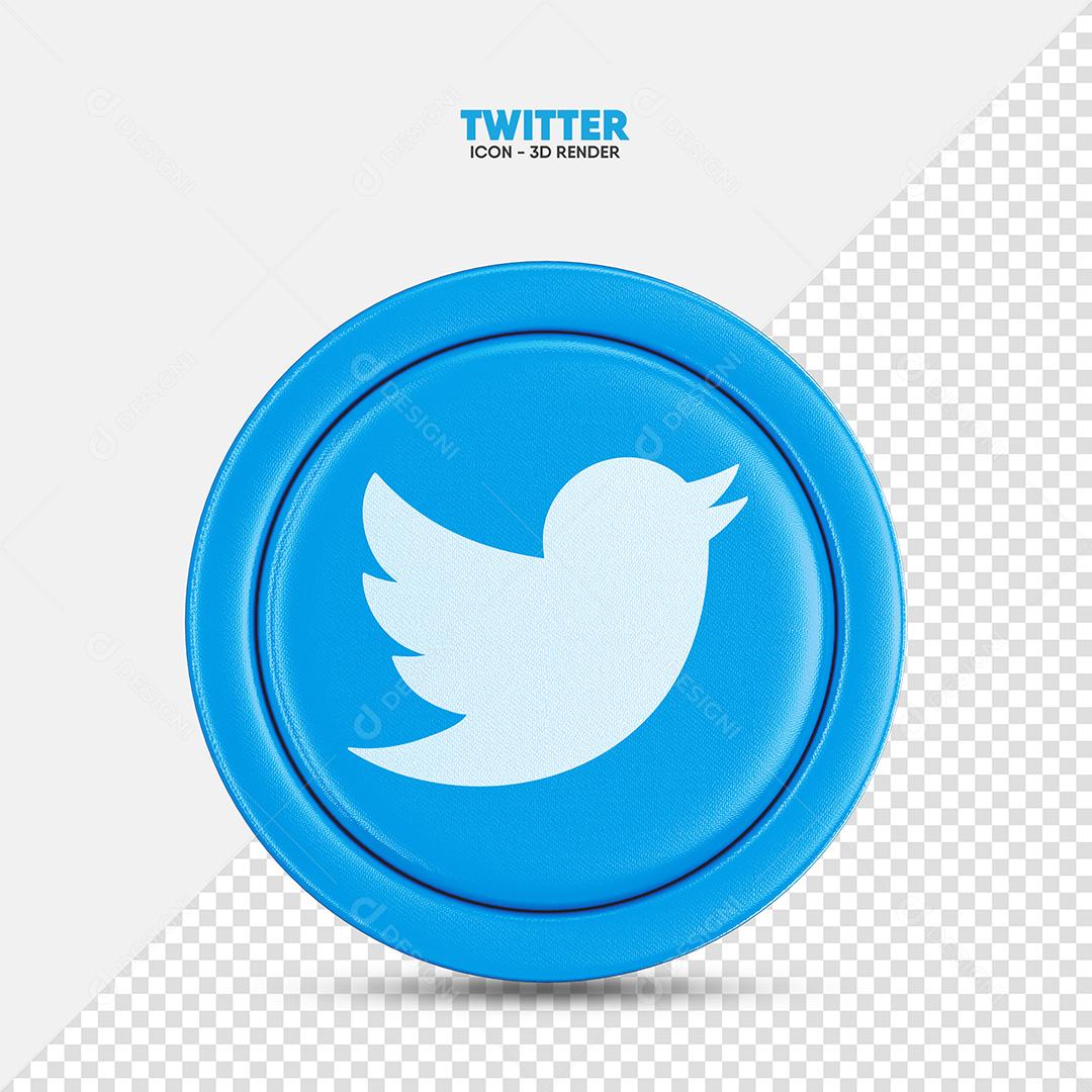 Twitter Ícone 3D Azul Para Composição PSD