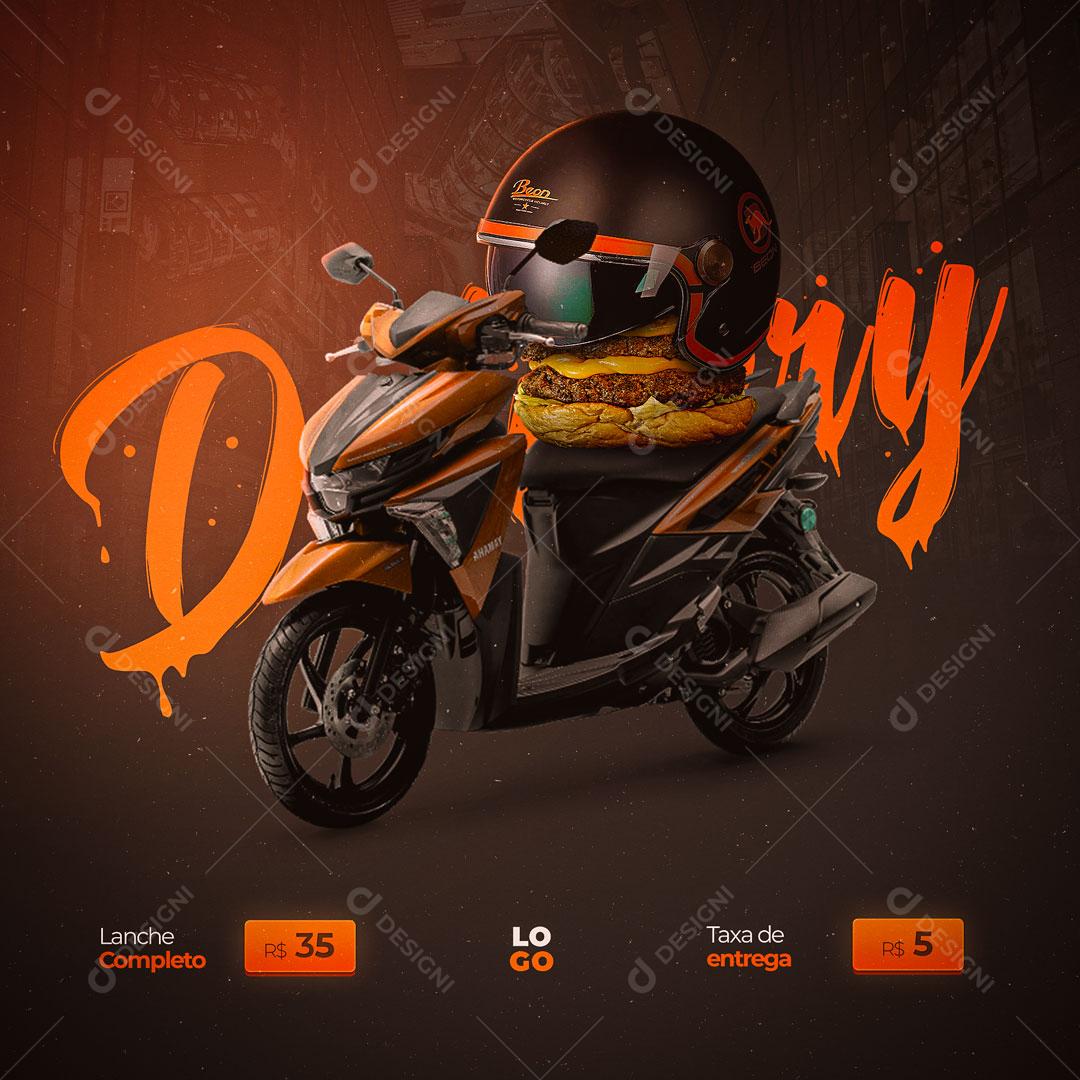 Post Hamburgueria Hambúrguer Delivery Social Media PSD Editável