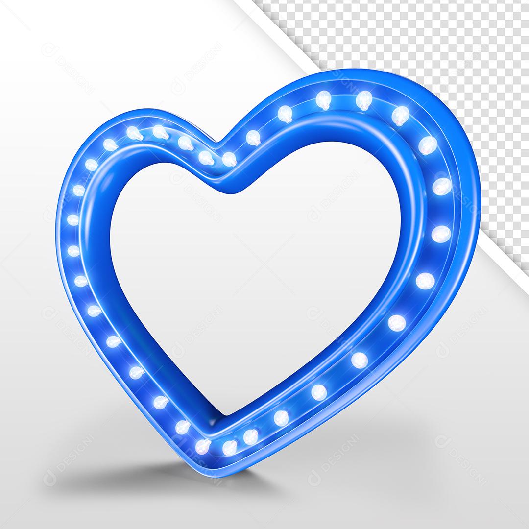 Coração Azul Com Luzes Elemento 3D Para Composição PSD